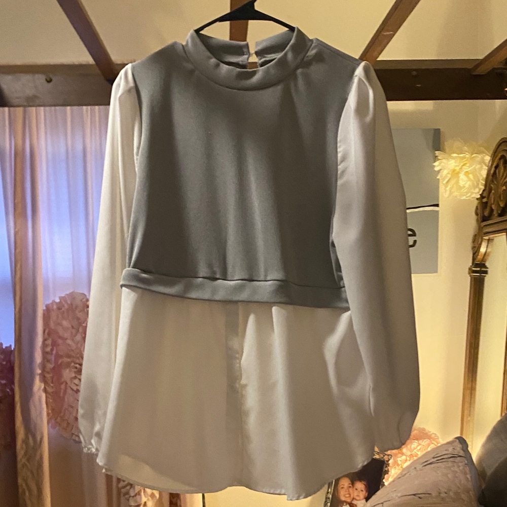 SHEIN Gray and White Layered Blouse